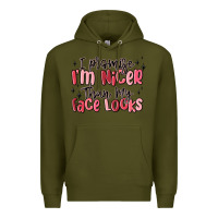Army Green i promise i'm nicer than my face looks Premium Hoodie - MaliasSmallBusiness