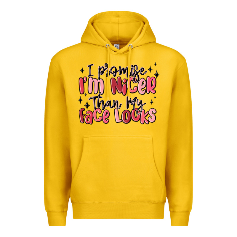 I Promise I'm Nicer Than My Face Looks Premium Hoodie by MaliasSmallBusiness | Teevron