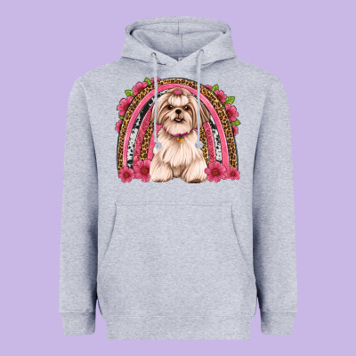 Shih Tzu Floral Rainbow Heavyweight Hoodie Designed By Artiststas