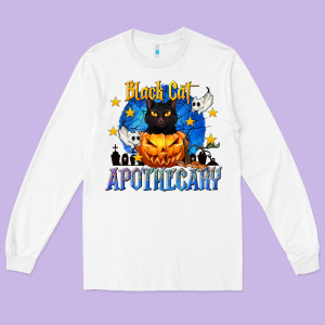 Black Cat Apothecary Long Sleeve Tee Designed By Texasbilliewilder