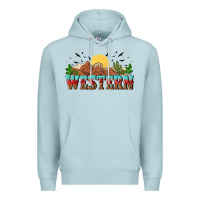 Blue Mist western Premium Hoodie - NancyCooperArtShop