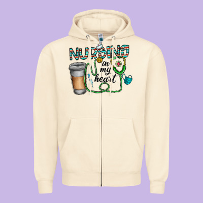 Nursing İn My Heart Zipper Hoodie Designed By Cowhidedigitalart