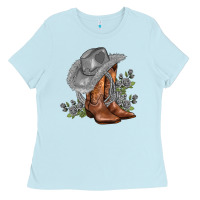 Baby Blue gray cowgirl and roses Ladies Tee - AdoDesignShop