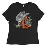 Black gray cowgirl and roses Ladies Tee - AdoDesignShop