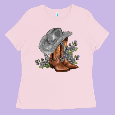 Gray Cowgirl And Roses Ladies Tee Designed By Adodesignshop