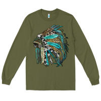 Army Green indian feather headdress with western  patterns Long Sleeve Tee - RanaPortraitStore