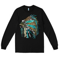 Black indian feather headdress with western  patterns Long Sleeve Tee - RanaPortraitStore
