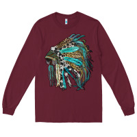 Burgundy indian feather headdress with western  patterns Long Sleeve Tee - RanaPortraitStore