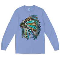 Colony Blue indian feather headdress with western  patterns Long Sleeve Tee - RanaPortraitStore