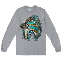 Heather Grey indian feather headdress with western  patterns Long Sleeve Tee - RanaPortraitStore
