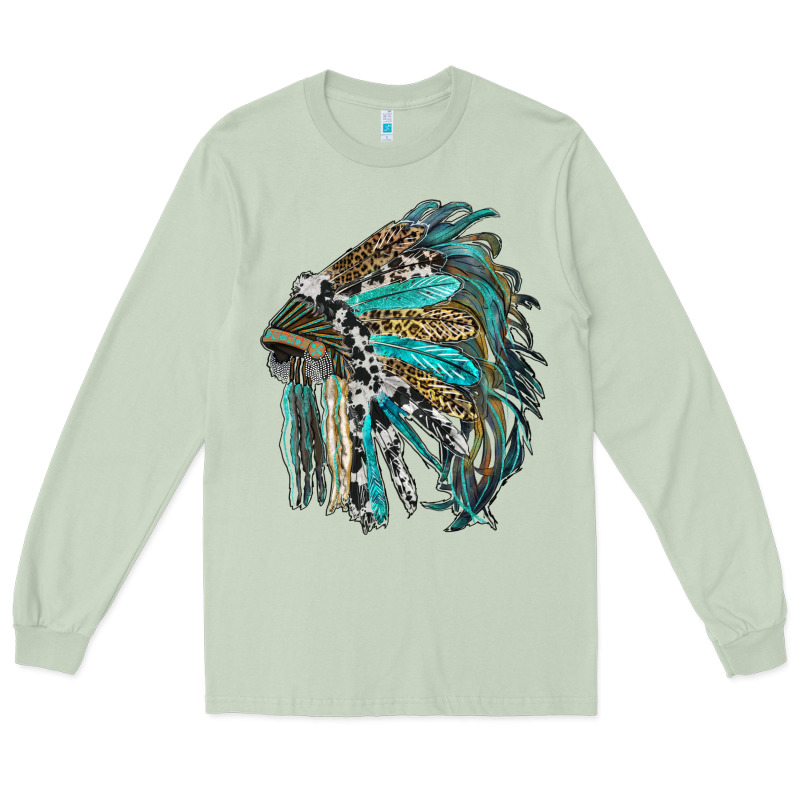 Indian Feather Headdress With Western  Patterns Long Sleeve Tee by RanaPortraitStore | Teevron