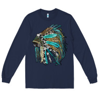 Navy indian feather headdress with western  patterns Long Sleeve Tee - RanaPortraitStore