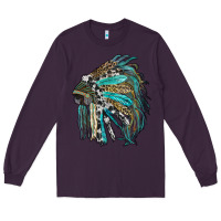 Plum indian feather headdress with western  patterns Long Sleeve Tee - RanaPortraitStore
