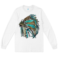 White indian feather headdress with western  patterns Long Sleeve Tee - RanaPortraitStore