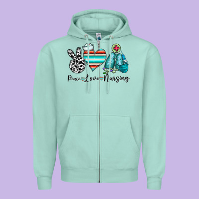 Peace Love Nursing Zipper Hoodie Designed By Cowhidedigitalart