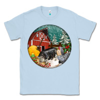 Dusty Blue Christmas On The Farm Classic Tee - FaDigitalArtStudio