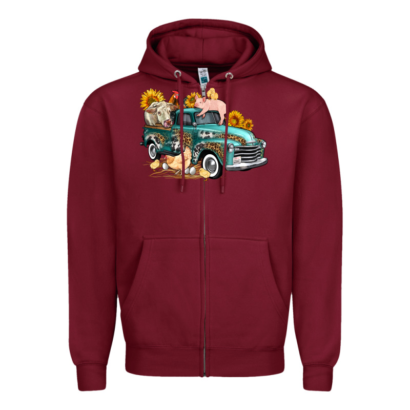 Western Farm Truck Coop Animals Farm Animals Zipper Hoodie by FaDigitalArtStudio | Teevron