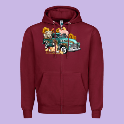 Western Farm Truck Coop Animals Farm Animals Zipper Hoodie Designed By Fadigitalartstudio