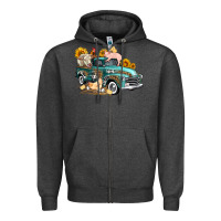 Charcoal Heather western farm truck coop animals farm animals Zipper Hoodie - FaDigitalArtStudio