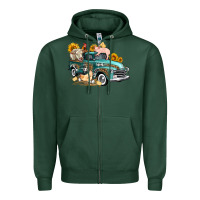 Sports Green western farm truck coop animals farm animals Zipper Hoodie - FaDigitalArtStudio
