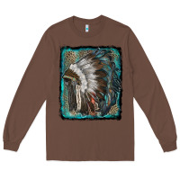 Chestnut indian feather headdress with leopard background Long Sleeve Tee - RanaPortraitStore