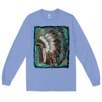 Colony Blue indian feather headdress with leopard background Long Sleeve Tee - RanaPortraitStore