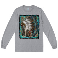 Heather Grey indian feather headdress with leopard background Long Sleeve Tee - RanaPortraitStore