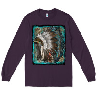 Plum indian feather headdress with leopard background Long Sleeve Tee - RanaPortraitStore