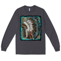Smoke indian feather headdress with leopard background Long Sleeve Tee - RanaPortraitStore