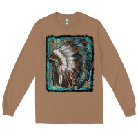 Toasted Coconut indian feather headdress with leopard background Long Sleeve Tee - RanaPortraitStore
