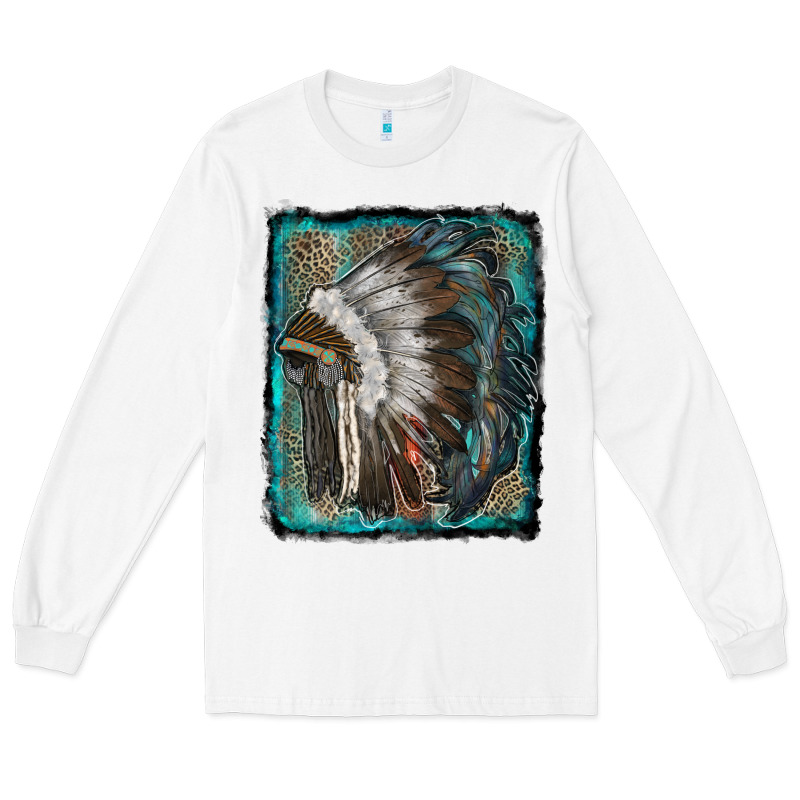Indian Feather Headdress With Leopard Background Long Sleeve Tee by RanaPortraitStore | Teevron