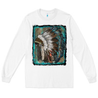White indian feather headdress with leopard background Long Sleeve Tee - RanaPortraitStore