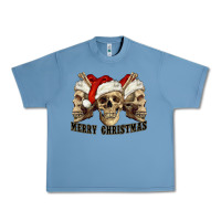 Pebble Blue Merry Christmas Skulls Urban Heavy Tee - RanaPortraitStore