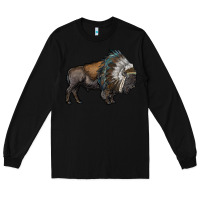 Black bison with indian headdress Long Sleeve Tee - RanaPortraitStore