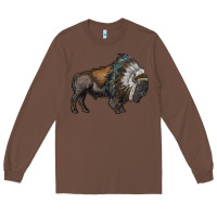 Chestnut bison with indian headdress Long Sleeve Tee - RanaPortraitStore