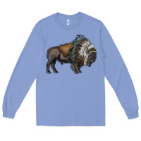 Bison With Indian Headdress Long Sleeve Tee | Teevron