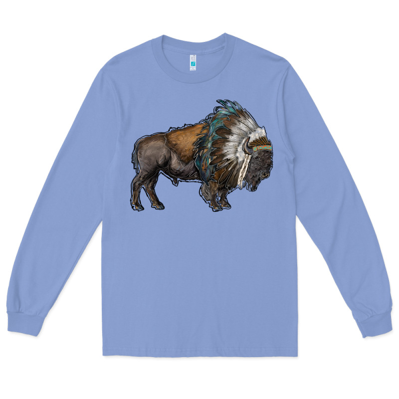 Bison With Indian Headdress Long Sleeve Tee by RanaPortraitStore | Teevron