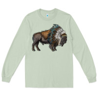 Matcha bison with indian headdress Long Sleeve Tee - RanaPortraitStore
