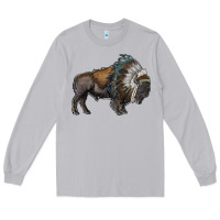Moon Dust bison with indian headdress Long Sleeve Tee - RanaPortraitStore