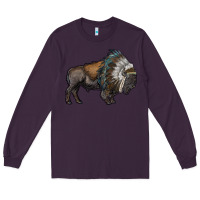 Plum bison with indian headdress Long Sleeve Tee - RanaPortraitStore