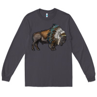 Smoke bison with indian headdress Long Sleeve Tee - RanaPortraitStore