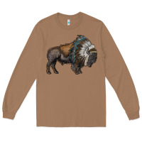 Toasted Coconut bison with indian headdress Long Sleeve Tee - RanaPortraitStore