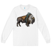 White bison with indian headdress Long Sleeve Tee - RanaPortraitStore