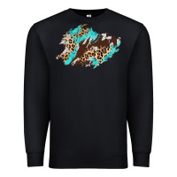 Black cowhide leopard turquoise patch Premium Sweatshirt - AdoDesignShop