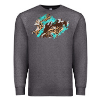 Charcoal Heather cowhide leopard turquoise patch Premium Sweatshirt - AdoDesignShop