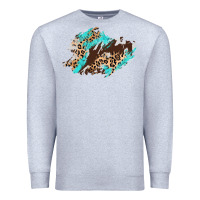 Heather Grey cowhide leopard turquoise patch Premium Sweatshirt - AdoDesignShop