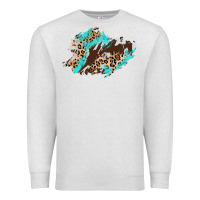 Oatmeal Heather cowhide leopard turquoise patch Premium Sweatshirt - AdoDesignShop