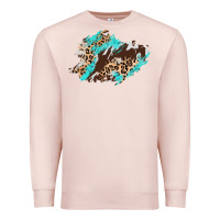 Pale Pink cowhide leopard turquoise patch Premium Sweatshirt - AdoDesignShop