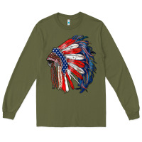 American Flag Indian Headdress Long Sleeve Tee | Teevron