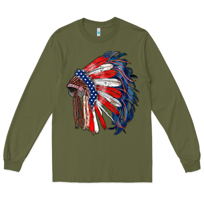 American Flag Indian Headdress Long Sleeve Tee by RanaPortraitStore | Teevron